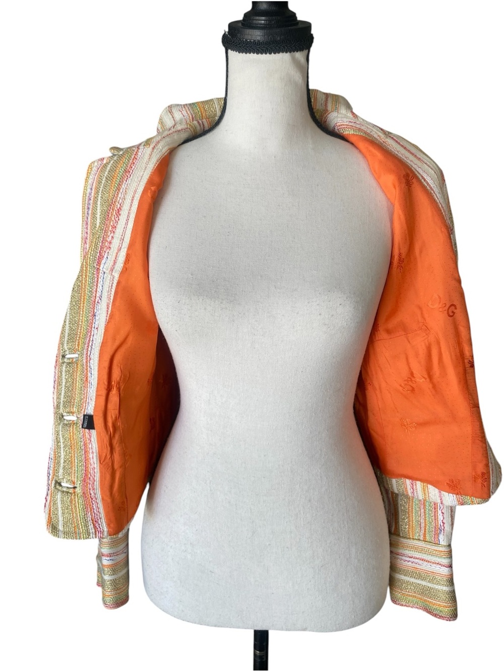 Vintage D&G Dolce & Gabbana IT 42 Metallic Striped Cropped Blazer Y2K - Picture 6 of 11